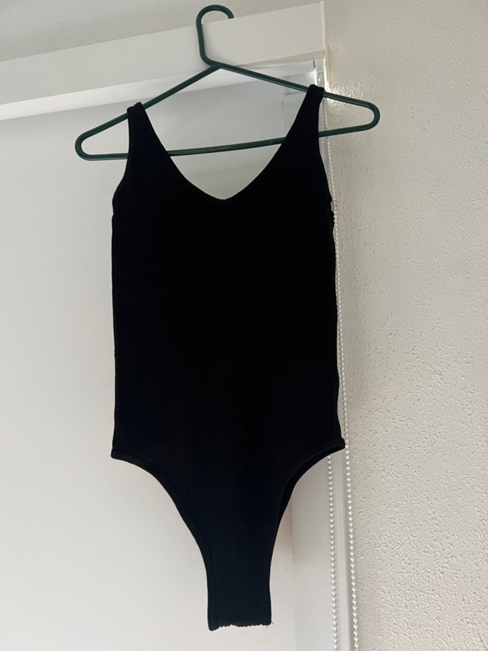 Women's Black Ribbed V-Neck Bodysuit